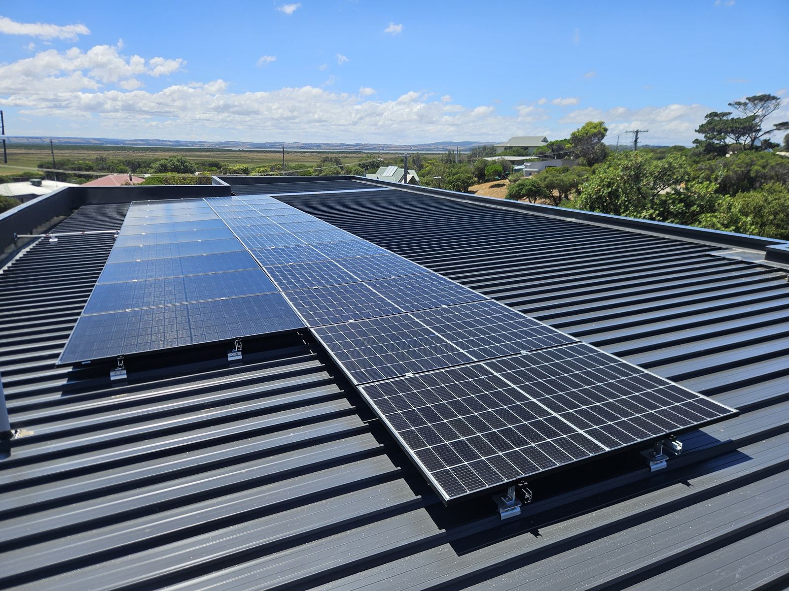 Solar panel installation on a rooftop, Gippsland